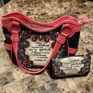 Western Origin Embroidered Bible Verse Women's Purse and  Matching Wallet Set